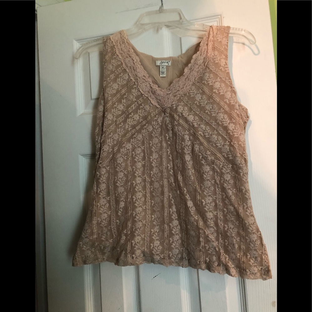 Tan lace stretch top